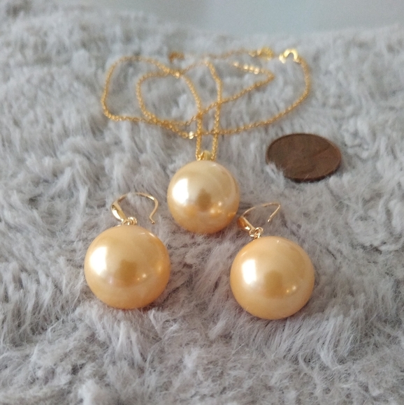 Estate 14k/Silver 16mm Gold Pearl Jewelry Set